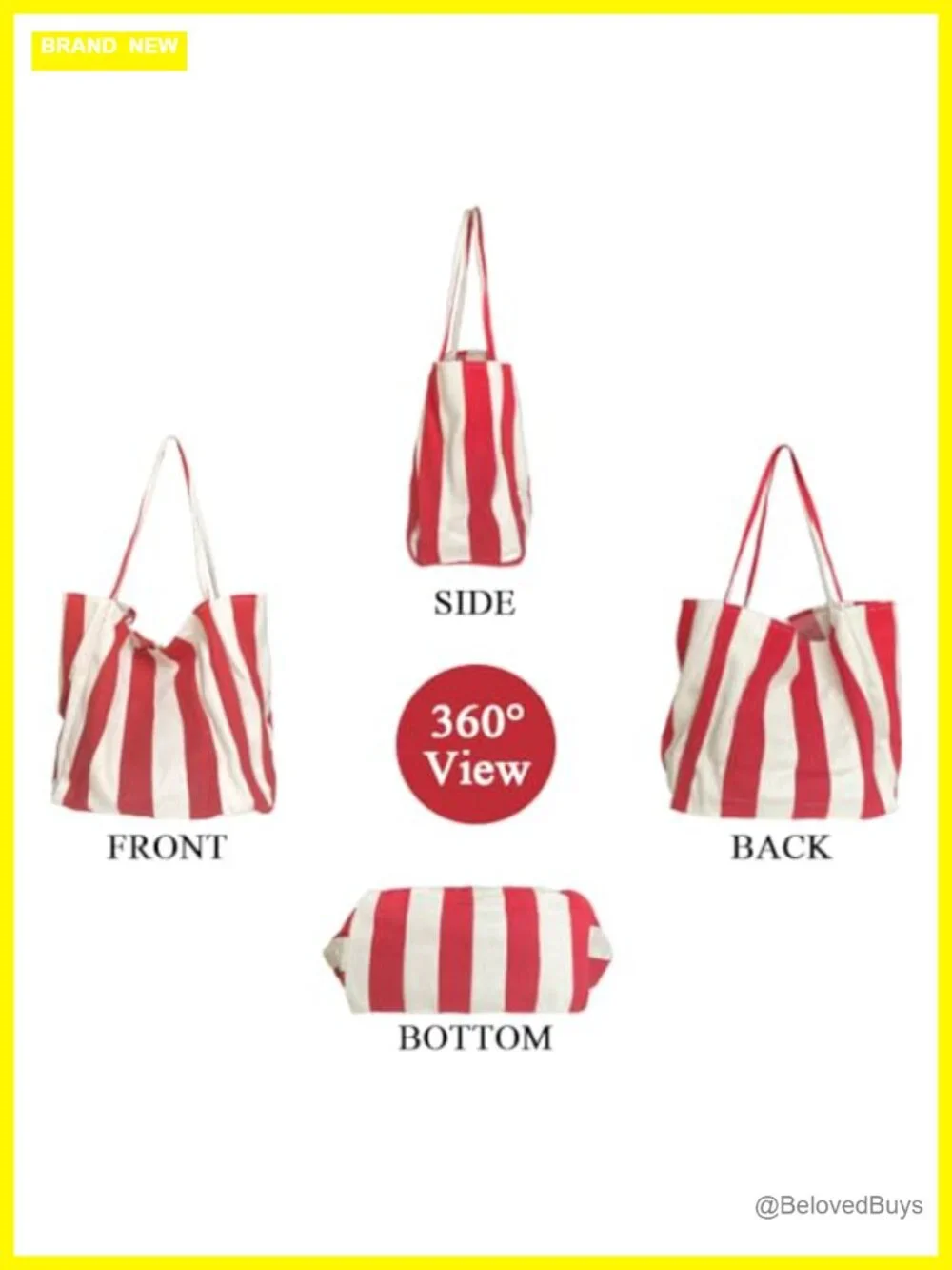 Canvas Tote Bag Vertical Stripes Large Capacity Shoulder Bag Shopping Travel
